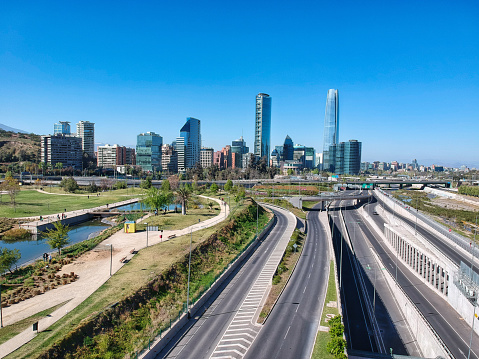 Santiago Financial District and urban highways at Vitacura commune, Santiago de Chile