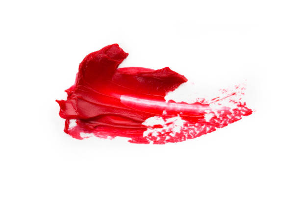 istock Lipstick smear smudge swatch isolated on white background. Cream makeup texture. Bright red color cosmetic product brush stroke swipe sample 1278812663