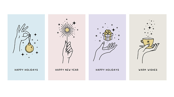 Boho Christmas and New Year greeting cards.
Editable vectors on layers.