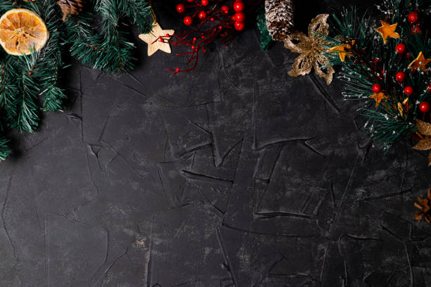 istock Black background with Christmas decorations and free space for text. Blank for text on New Year's theme 1278815470