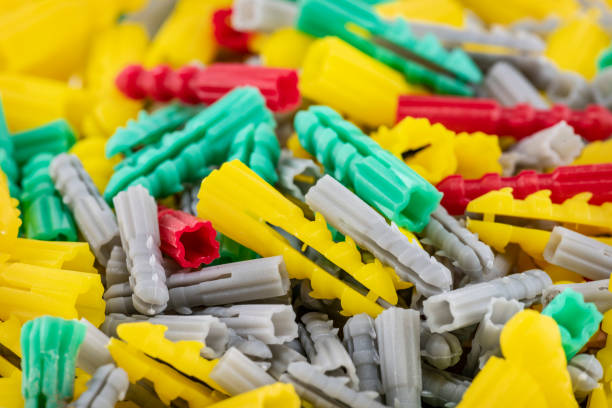 Top view of a Group of Plastic anchors or dowel pin background