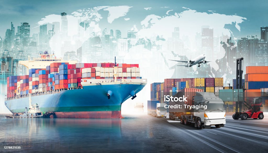 Global business logistics import export background and container cargo freight ship transport concept Freight Transportation Stock Photo
