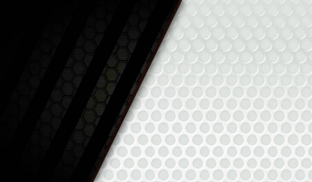istock Abstract corporate silver background with holes and black transparent stripes and hexagon shapes. 1278822663