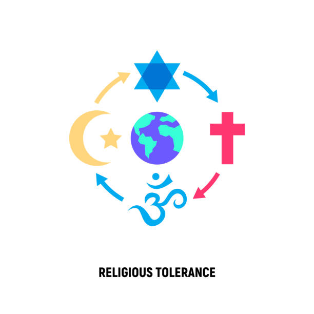 istock Religious tolerance flat icon, interfaith respect. Modern vector illustration of peace and understanding between islam, christianity, buddhism and judaism. 1278822932