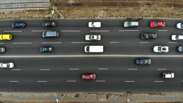 istock Aerial. Traffic on a highway. Top view from drone. 1278823426