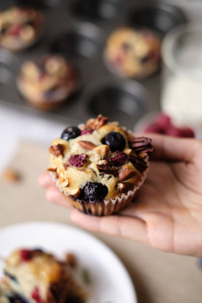 istock mixed berry low carb Keto Diet muffin with almond and nut. 1278824401