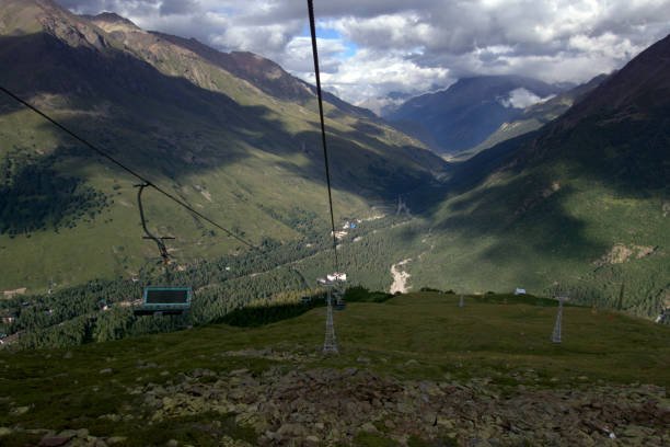 istock Cable car. View from the cable car in the mountains. 1278827533