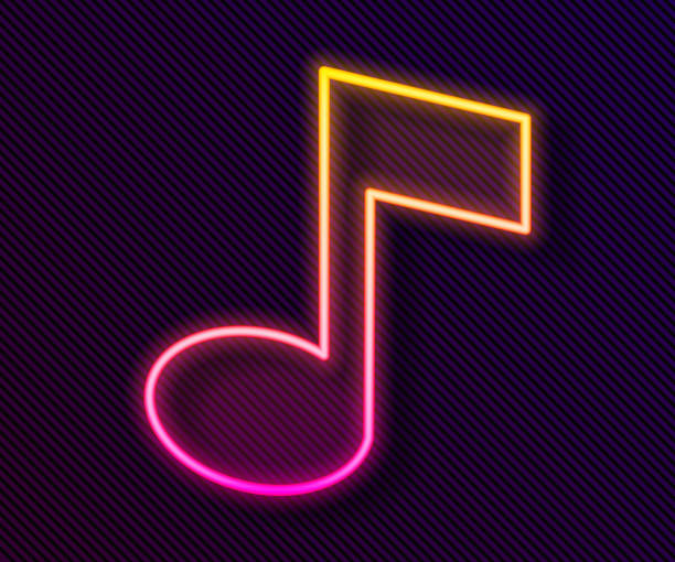 Glowing neon line Music note, tone icon isolated on black background. Vector Glowing neon line Music note, tone icon isolated on black background. Vector. neon music notes stock illustrations