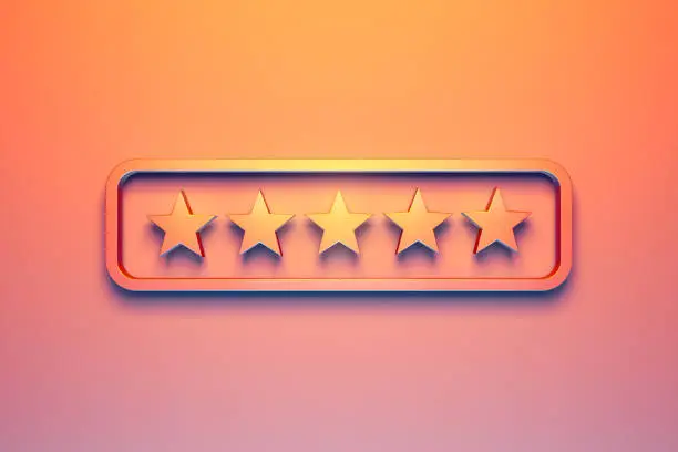 Five Star Rating. 3D background in modern colours.