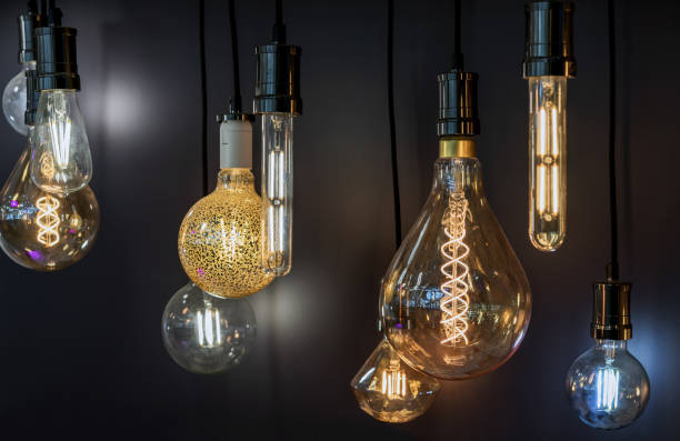 istock Light bulbs with dark glass in vintage style. Edison's lamps. 1278833500