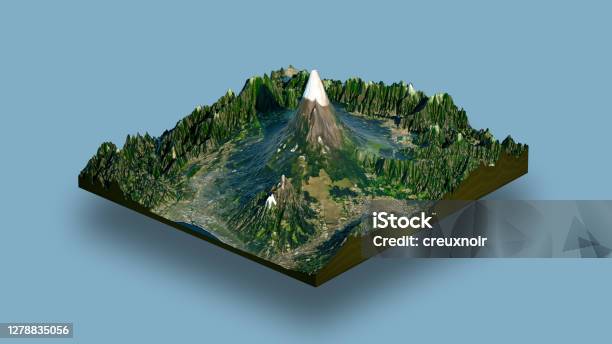 Raised Relief Map Of Mount Fuji 3d Render Stock Photo - Download Image