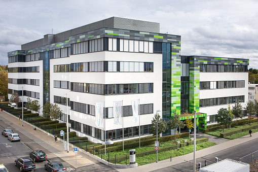 Mainz, Germany - October 06, 2020: Headquarter of Biontech in the city center of Mainz, Germany. Biontech SE is a German biotechnology company dedicated to the development and manufacture of active immunotherapies to the treatment of serious diseases. The company is working to develop a vaccine against SARS-CoV-2