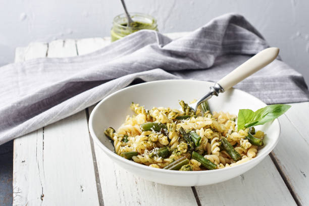 istock Fusilli pesto pasta with green beans. 1278837597