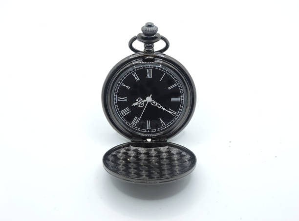 antique pocket watch isolated on a white background - macro hour hand minute hand accuracy imagens e fotografias de stock