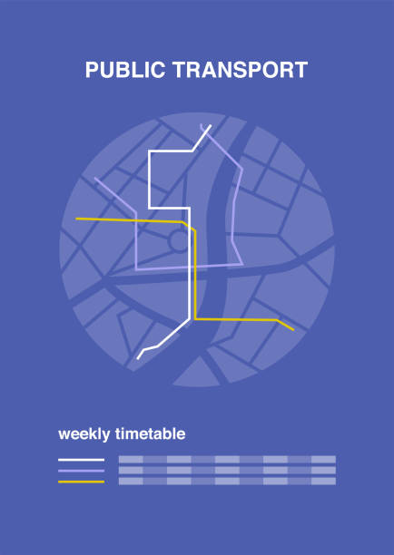 A public transport timetable mockup, a city map showing bus routes and their schedule A public transport timetable mockup, a city map showing bus routes and their schedule public transportation stock illustrations