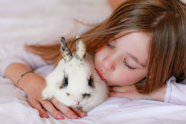 istock Little girl kissing her rabbit 1278845874