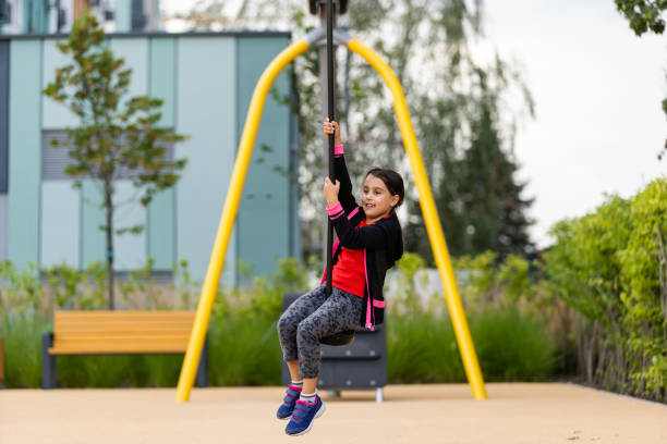 istock Little girl rushes on a bungee 1278845919