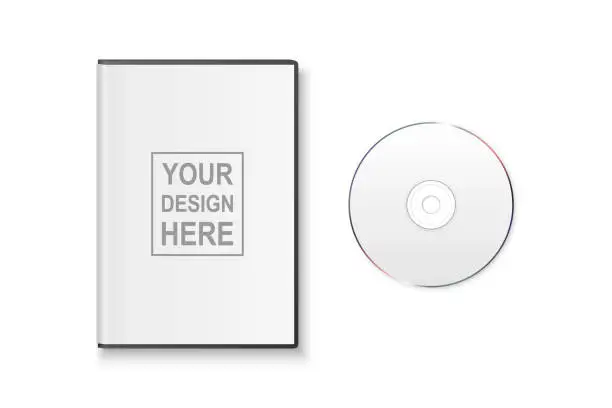 Vector illustration of Vector 3d Realistic White Closed CD, DVD with Plastic Cover Box Set Closeup Isolated on White Background. Design Template for Mockup. CD Packaging Copy Space. Top View