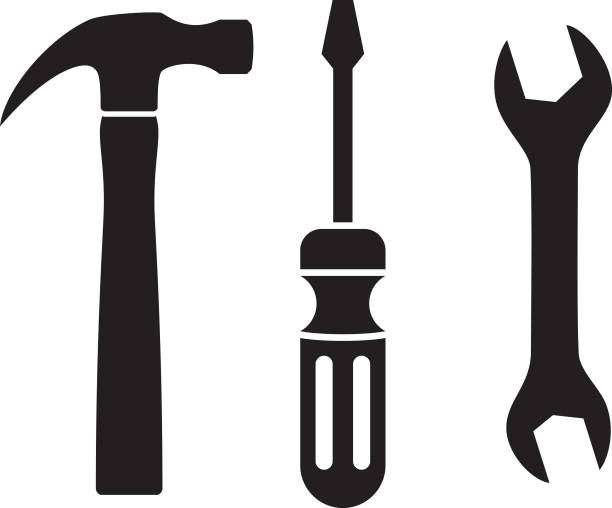 illustrations, cliparts, dessins animés et icônes de silhouettes d’outils - adjustable wrench expertise work tool maintenance engineer