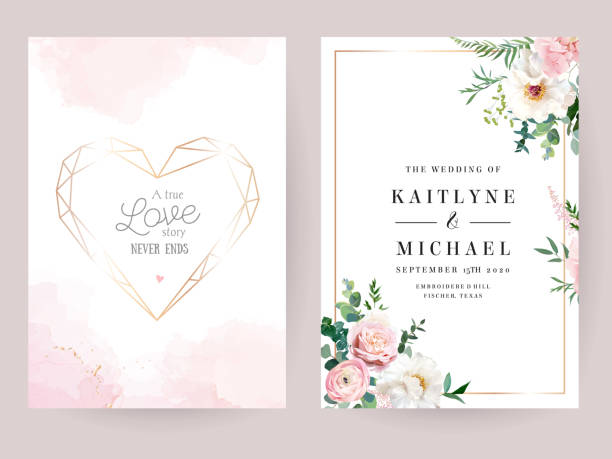 Flower geometric heart line art vector design frames Flower geometric heart line art vector design frames. Wedding watercolor flowers. Ivory white peony, dusty pink blush rose, hydrangea, ranunculus, greenery, astilbe, eucalyptus. Isolated and editable pink flower frame stock illustrations