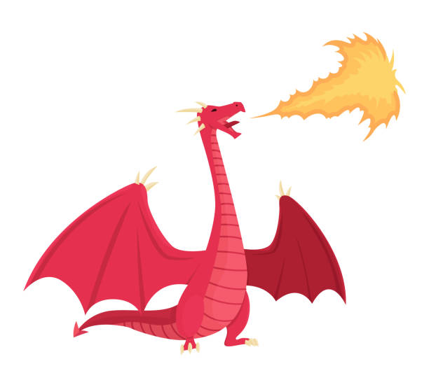 Medieval kingdom character of middle ages historic period vector Illustration. Red dragon spitting fire, mythical fire breathing animal Medieval kingdom character of middle ages historic period vector Illustration. Red dragon spitting fire, mythical fire breathing animal. dragon stock illustrations