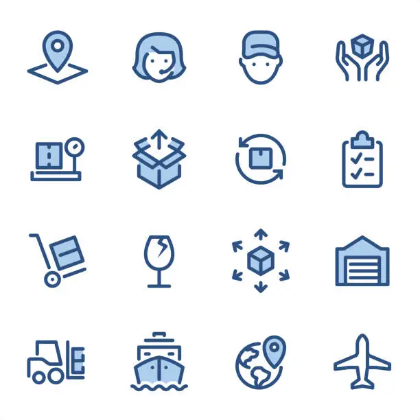 Vector illustration of Logistics and Delivery - Pixel Perfect blue line icons