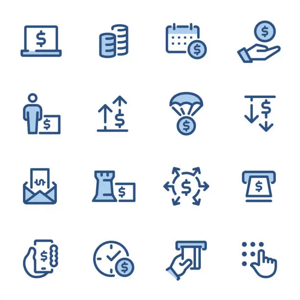 Vector illustration of Banking - Pixel Perfect blue line icons