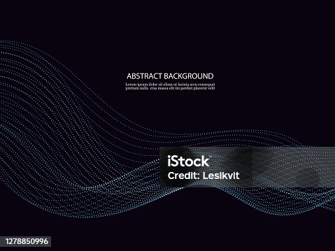 istock Dynamic particles sound wave flowing over dark. Blurred lights abstract background. Beautiful wave shaped array of glowing dots. 1278850996