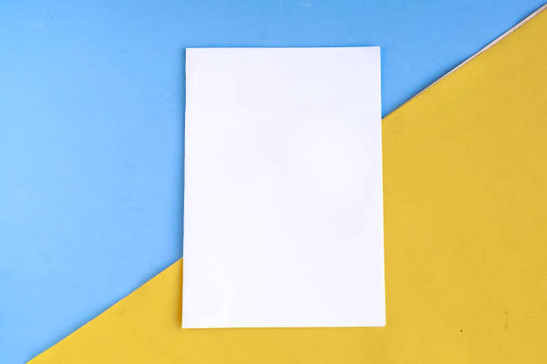istock White mockup blank on geometric blue and yellow background, copy space for the text 1278851156