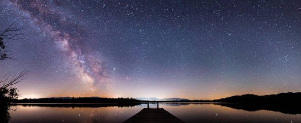 Panorama of the Milky Way at The Kirchsee stock photo