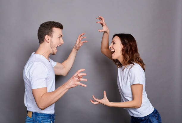 istock Young newlyweds swear, shout. 1278854257
