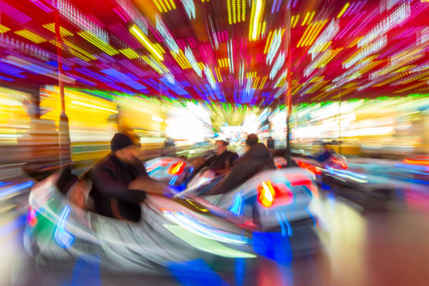 Motion blurred dodgems or bumper cars at a fun fair