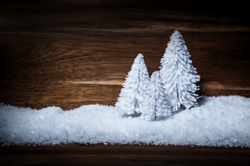 Snowy Christmas Inspired Background Image with a wooden touch