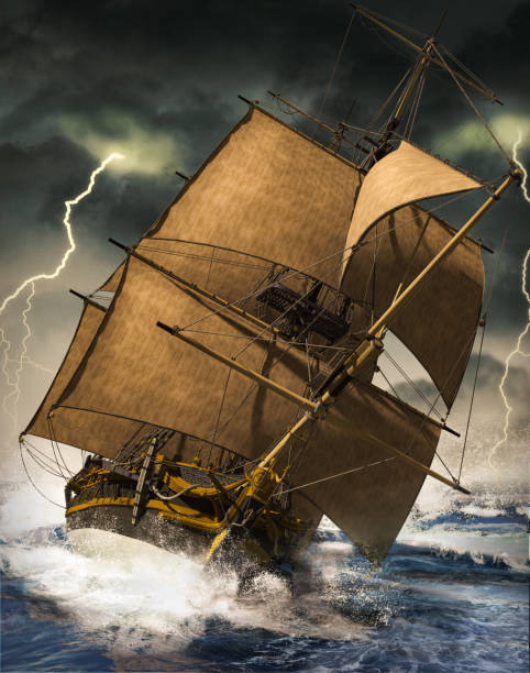 istock Ocean sailing ship riding the waves 1278857536