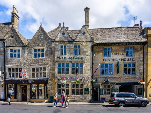 Kings Arms historic Inn in historic cotswold town of Stow on the Wold in Gloucestershire, UK stock photo