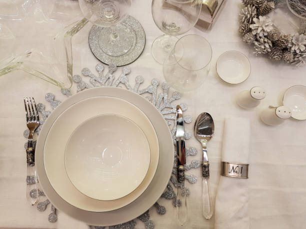 istock Top view of festive Christmas table setting 1278857586