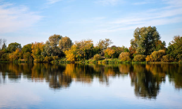istock The forest river is reflected in the water. Beautiful autumn landscape 1278857734