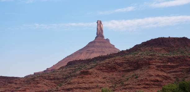 Kokopelli Viewed from the La Sal Mountain Loop Road, Southeastern Utah, Early Autumn Kokopelli rock formation east of Moab, Utah la sal mountains stock pictures, royalty-free photos & images