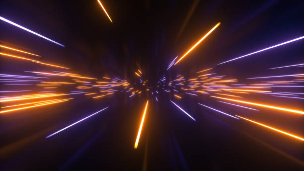 istock Abstract bright creative cosmic background. Hyper jump into another galaxy. Speed of light, neon glowing rays in motion. Beautiful fireworks, colorful explosion, big bang. Falling stars. 3d rendering 1278862460