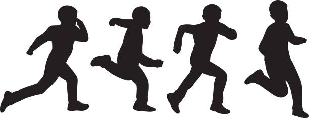 sylwetki dla dzieci biegających - child silhouette pre adolescent child youth culture stock illustrations