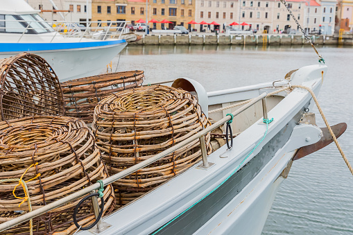 basket for lobstar on fishery boat
