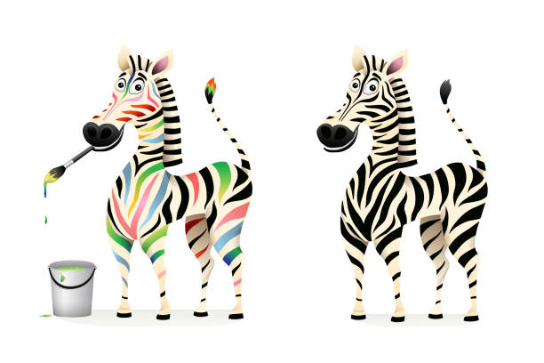 ilustrações, clipart, desenhos animados e ícones de mascote monocromático e de desenho zebra animais - zebra animal isolated young animal