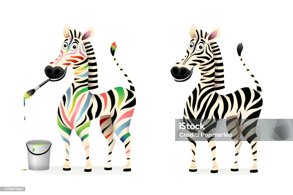 Monochrome And Drawing Colors Zebra Animals Mascot Stock Illustration -  Download Image Now - Zebra, Cartoon, Humor - iStock