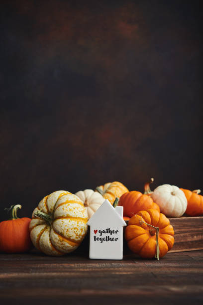 istock Pumpkin Collection with Gather Together Message for Thanksgiving. Fall Background 1278881701