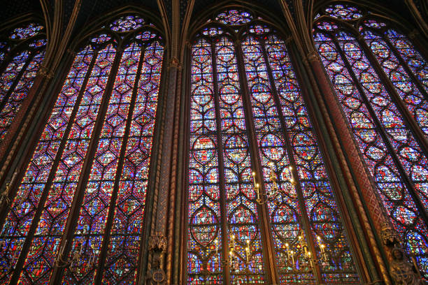 stained glass windows of the Sainte-Chapelle in Paris Paris, France - July 2, 2009:   The magnificent stained glass windows of the 13th century Sainte-Chapelle, the chapel of a former royal palace on the Ile de la Cite. sainte chapelle stock pictures, royalty-free photos & images
