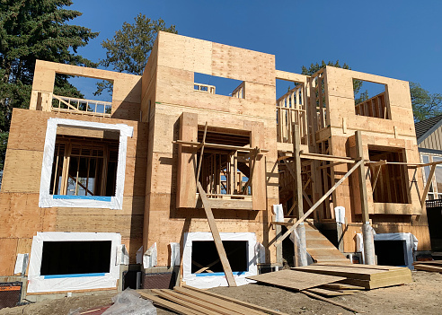 Closeup of single family home being built in the Pacific Northwest.