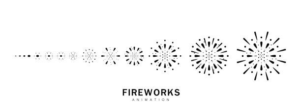 ilustrações, clipart, desenhos animados e ícones de sequência de fogos de artifício de ação. ícones de bombinhas pretas para animação. design simples em fundo branco. elementos exibidos para celebração, carnaval, festivo, festival, ano novo. ilustração vetorial. - image sequence