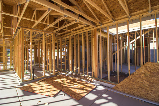 Interior Of New Home Construction During Framing Stage