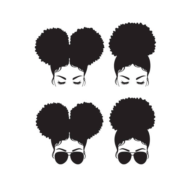 Woman with Afro Puff Bun Silhouette Vector Silhouette image of woman with afro puff bun hairstyle and sunglasses vector illustration. afro hairstyle stock illustrations