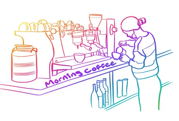 Vector illustration of Morning Coffee Barrista Rainbow